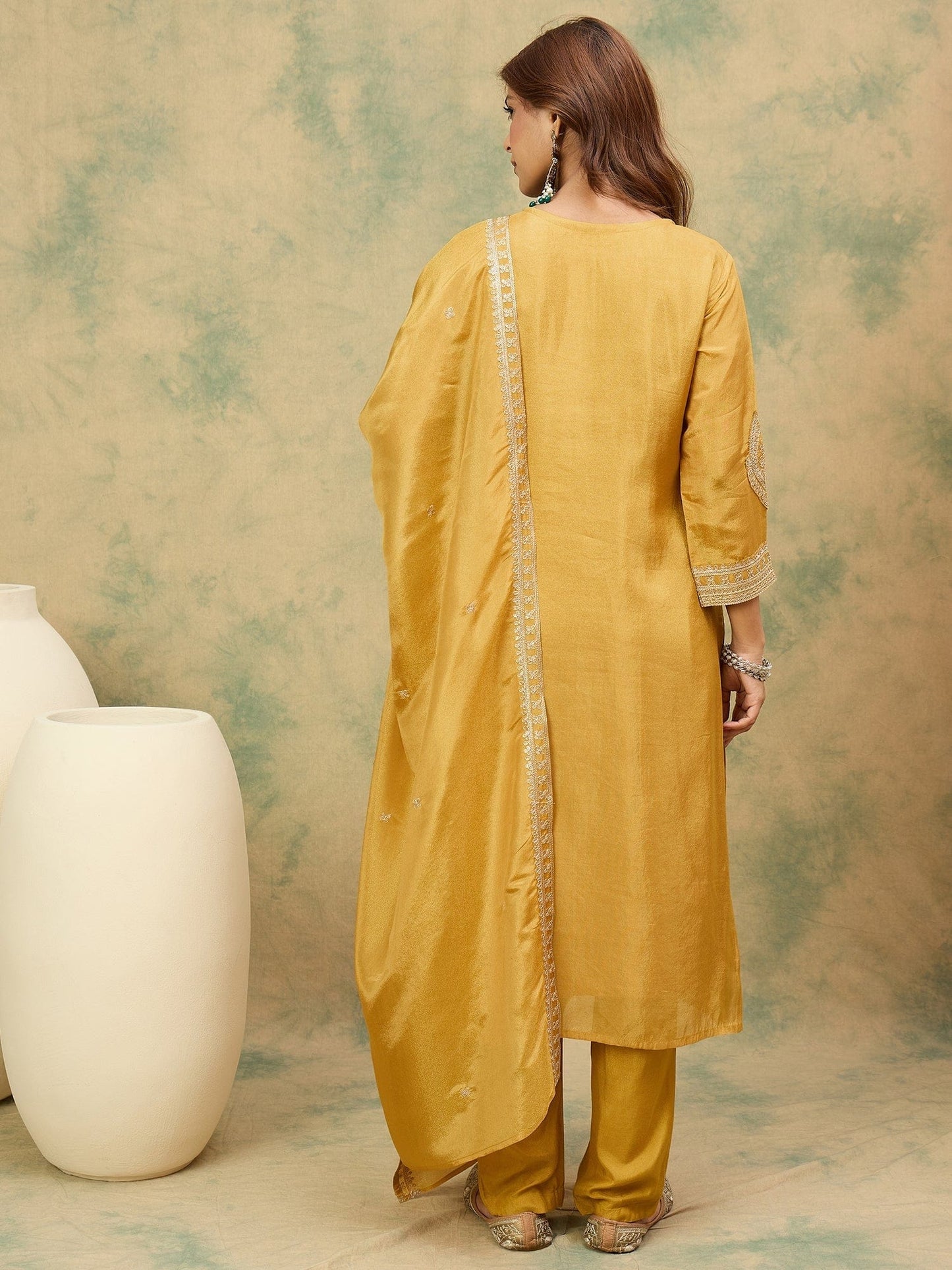 KF Zari Embroidered Yoke Kurta With Trouser And Dupatta