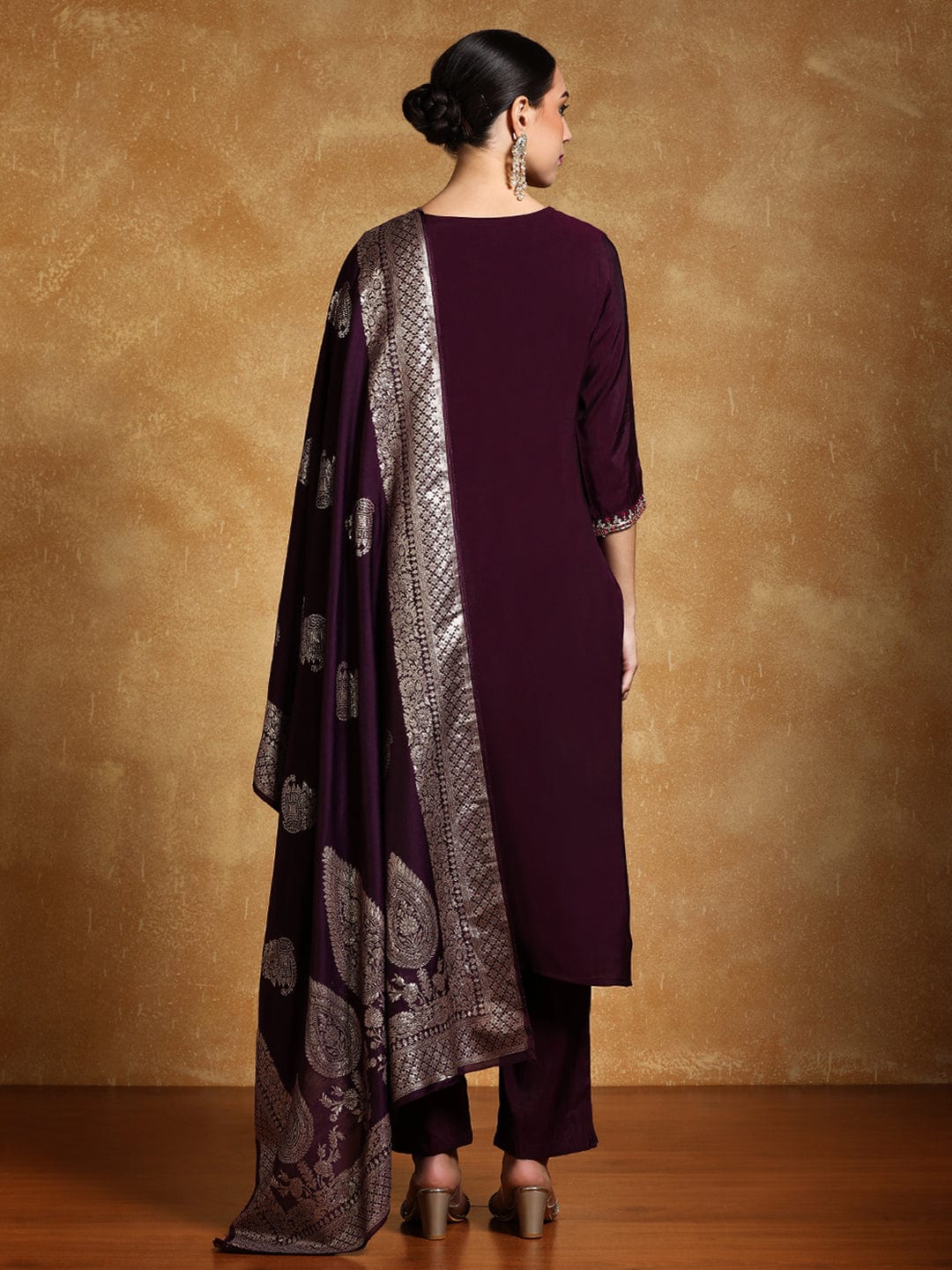 KF Zari Embroidered Yoke with All Over Floral Motif Buta Kurta with Trouser & Dupatta