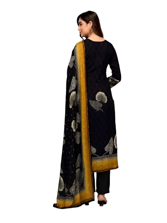 ICF Women Chinon Black Kurta Set with Neck Handwork Kurti, Pant & Dupatta