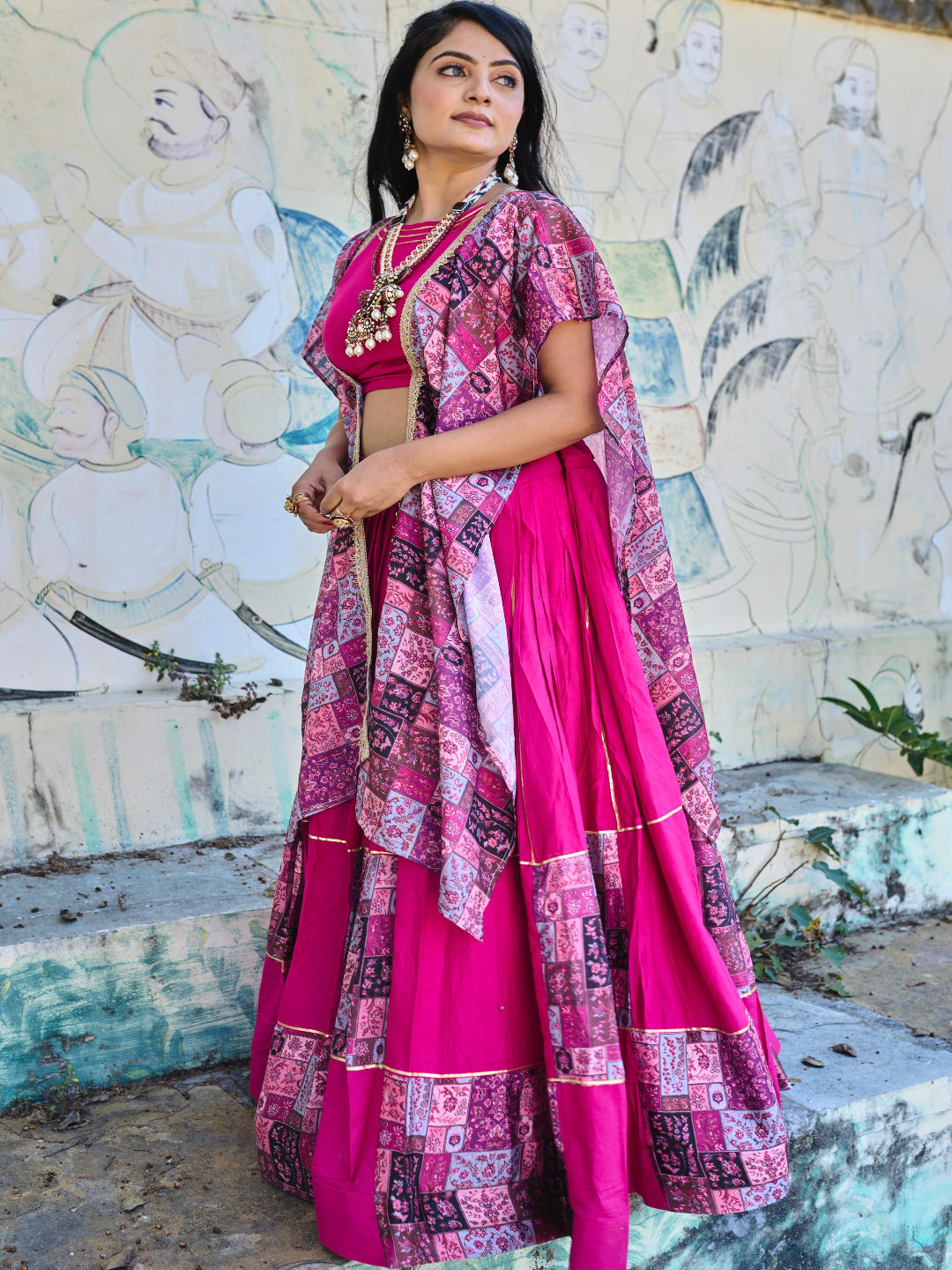 ES Pure Rayon Cotton Stitched Lehenga Blouse & Shrug with Printed Patchwork