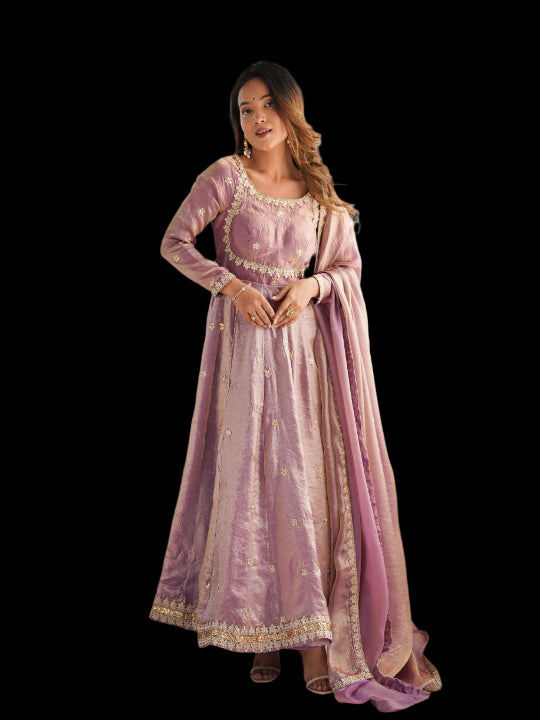 ES Fandy Silk Gown with Pant & Dupatta & Coding Sequnce work