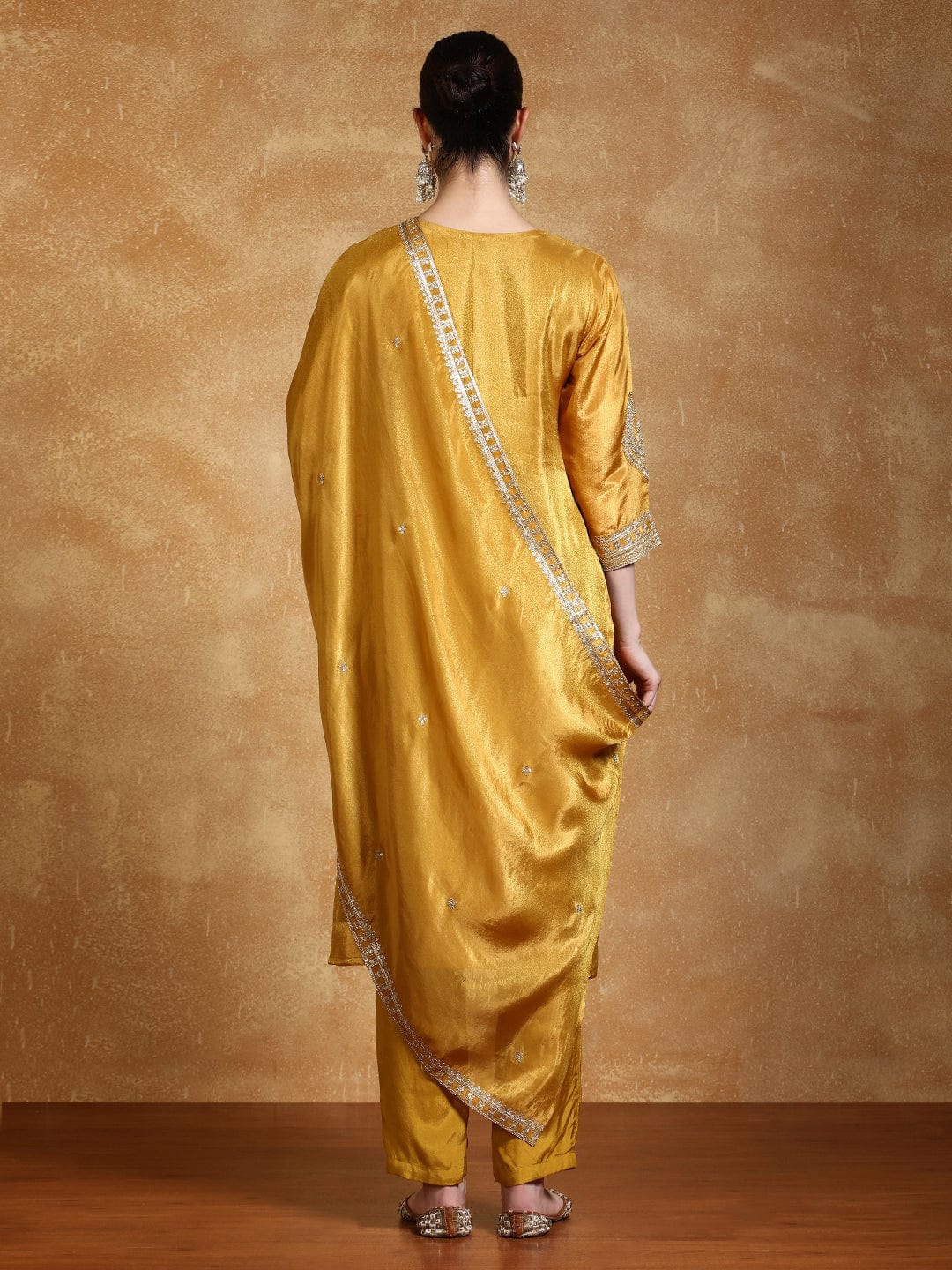 KF Zari Embroidered Yoke Kurta With Trousers And Dupatta