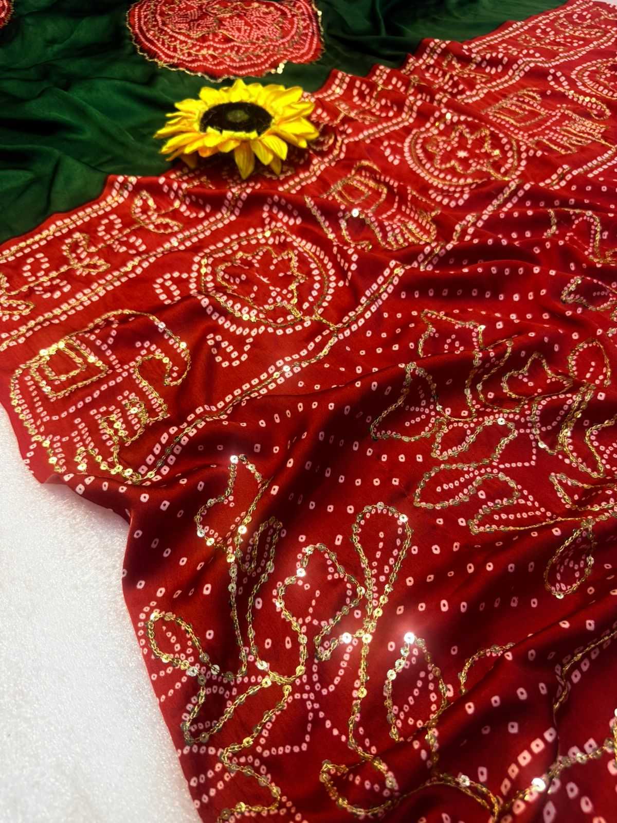 YNF Luxury Pure Gajji Soft Silk Saree in Green and Blue with Unstitched Blouse Piece