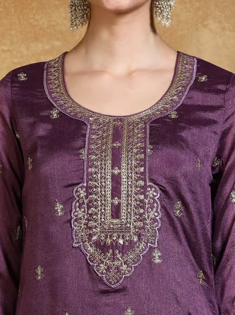 KF Embroidered Yoke Kurta With Trouser And Dupatta
