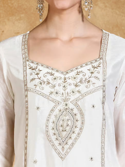 KF Zari Embroidered Yoke Kurta With Sarara Pant And Dupatta