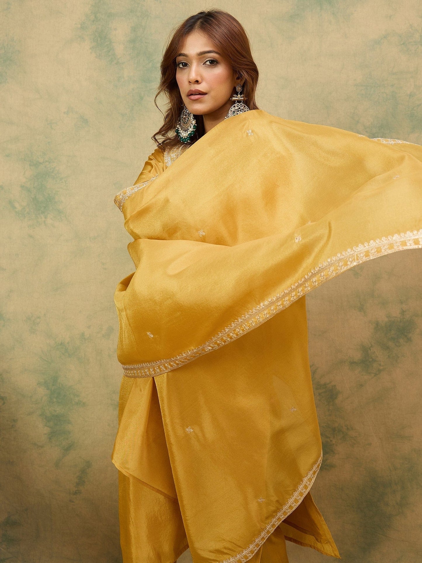 KF Zari Embroidered Yoke Kurta With Trouser And Dupatta