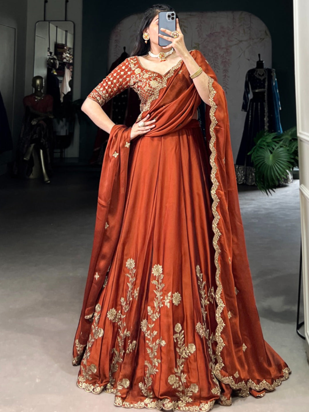 ES Elegant Rangoli Silk Embroidered Lehenga Set - Stitched