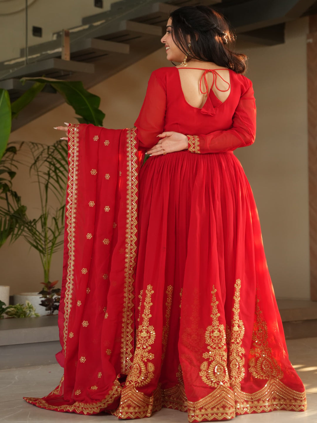 ES Embroidered Faux Blooming Gown with Dupatta – Festive & Party Wear