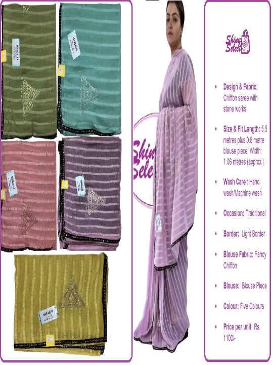ShinySelect soft Chiffon saree with blouse piece & light stone