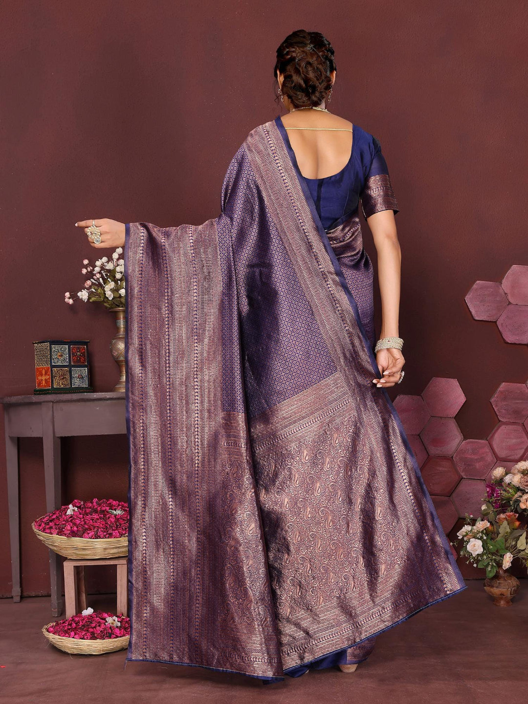 KF Women's Beige Banarasi Silk Woven Design Saree
