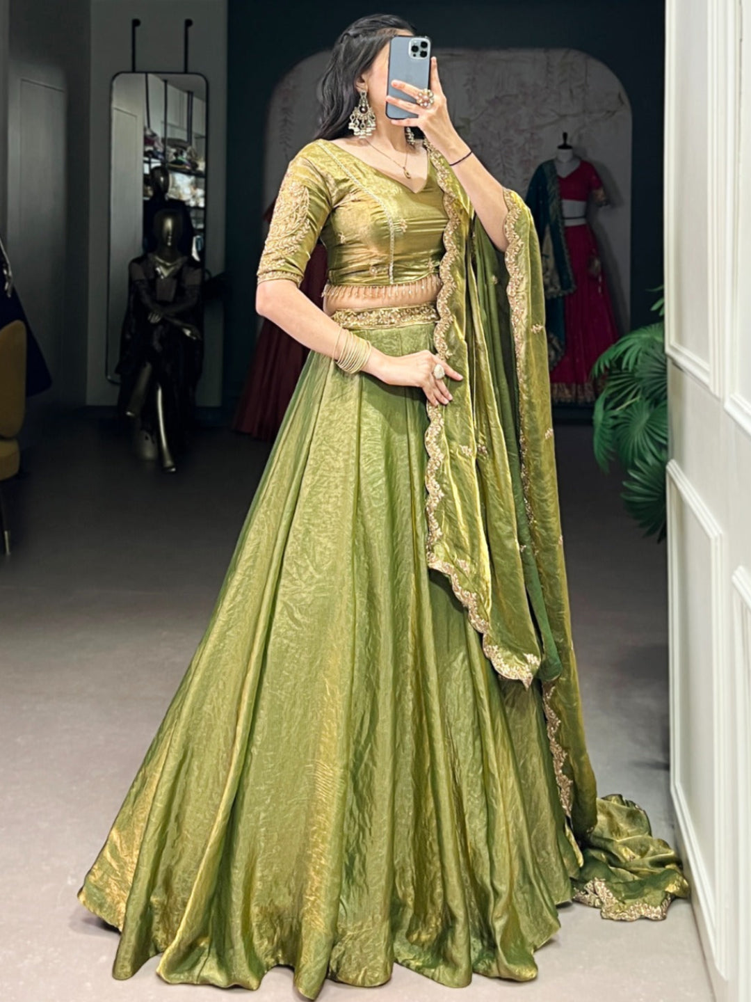 ES Stitched Fendi Lehenga Set with Thread & Sequin Embroidery – Festive Wear