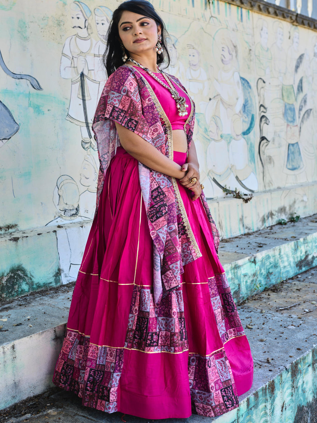 ES Pure Rayon Cotton Stitched Lehenga Blouse & Shrug with Printed Patchwork