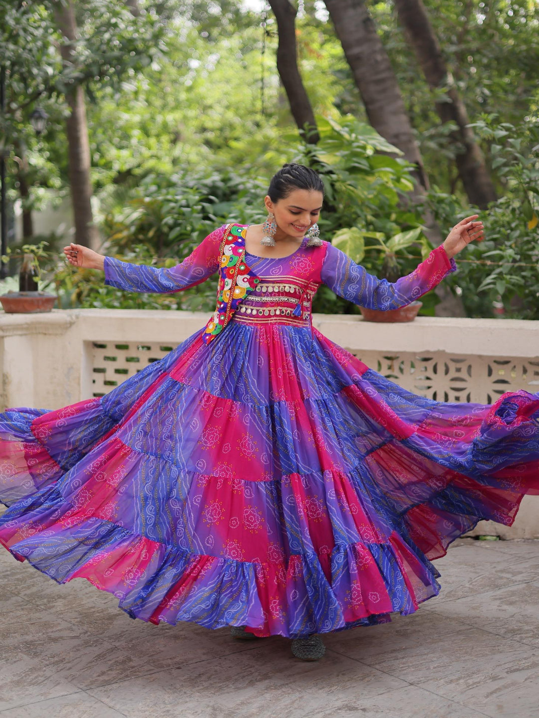 ES Navaratri Special Premium Laheriya & Bandhej Print Gown