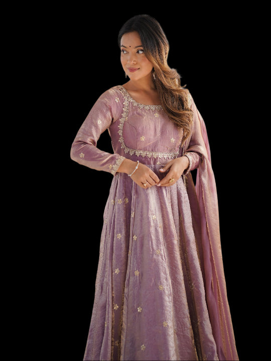 ES Fandy Silk Gown with Pant & Dupatta & Coding Sequnce work