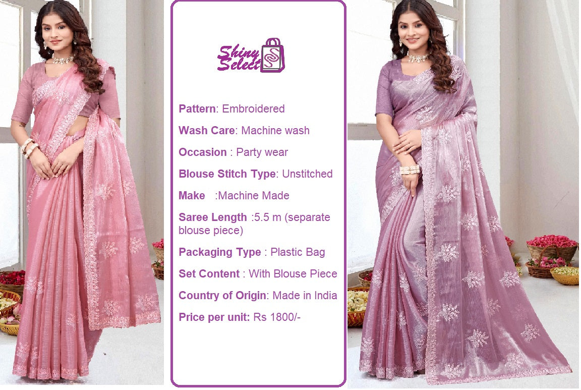 ShinySelect Women Jimmy Choo saree with stone work & blouse piece (Silk)