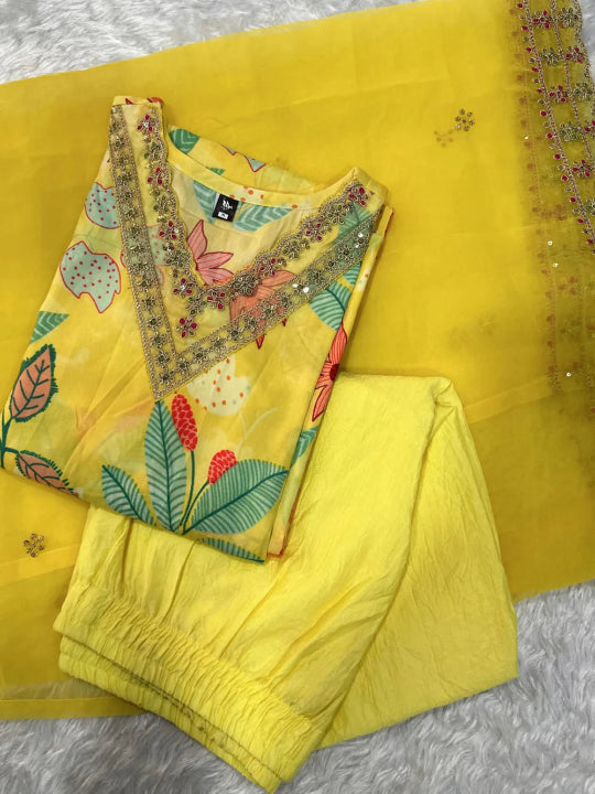 ICF Women Embroidered Georgette Straight Kurta Set with Dupatta