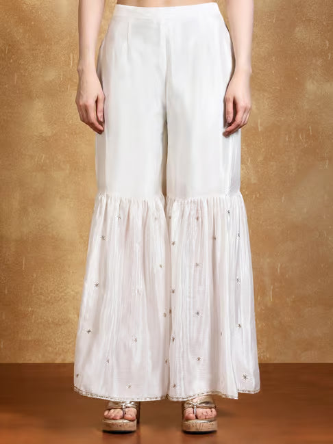 KF Zari Embroidered Yoke Kurta With Sarara Pant And Dupatta