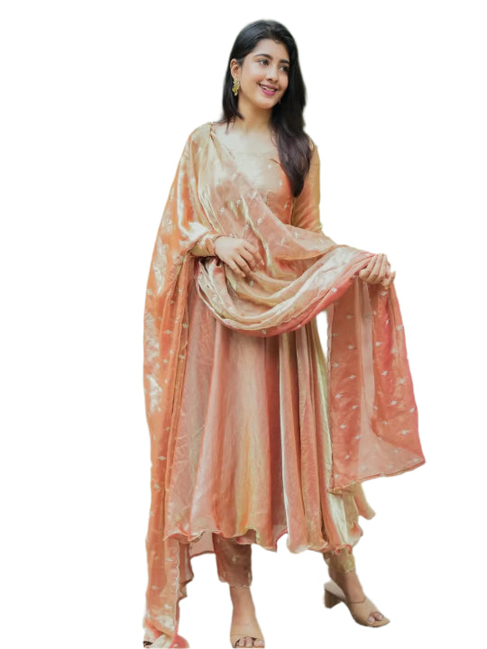 ES Women Premium Space Silk Gown & Dupatta with Sequence Embroidery Work