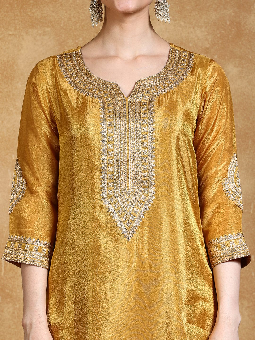 KF Zari Embroidered Yoke Kurta With Trousers And Dupatta