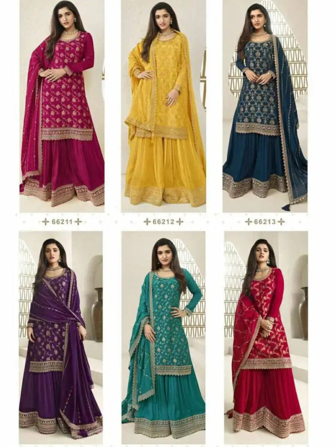 WT Women's Plus Size Heavy Blooming Chinon Jacquard Suit with Embroidered Plazzo