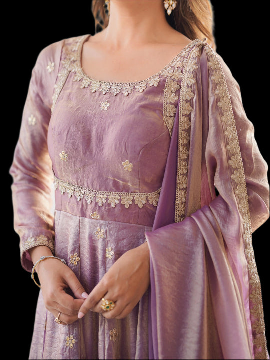 ES Fandy Silk Gown with Pant & Dupatta & Coding Sequnce work