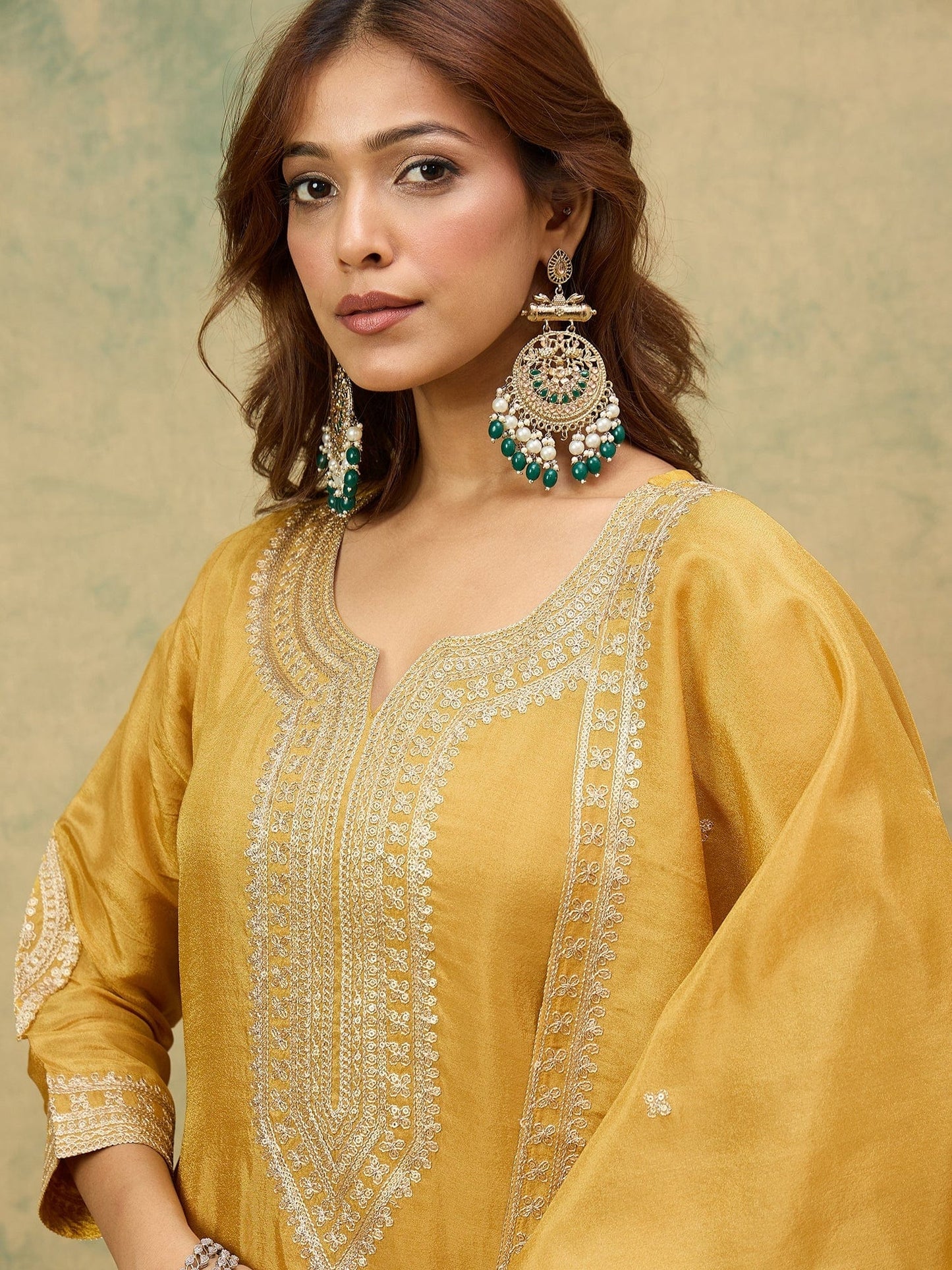 KF Zari Embroidered Yoke Kurta With Trouser And Dupatta