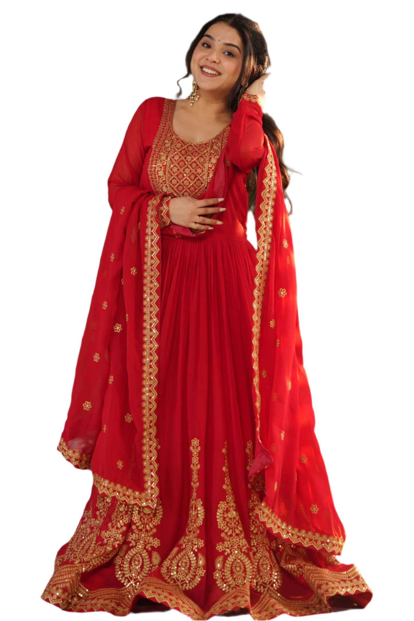 ES Embroidered Faux Blooming Gown with Dupatta – Festive & Party Wear