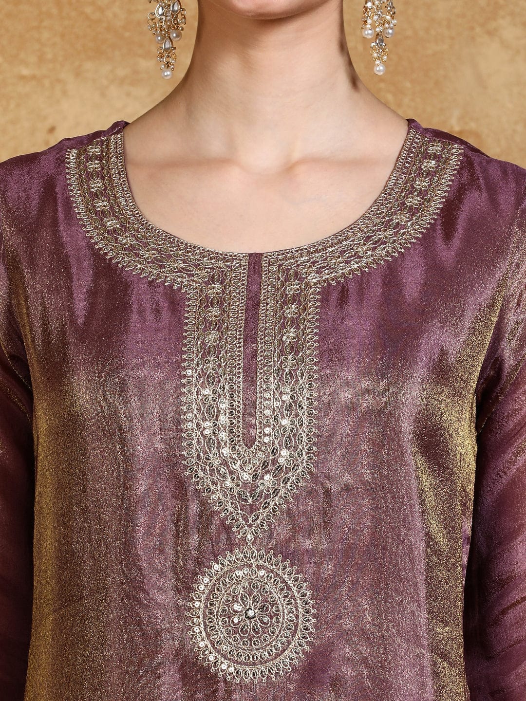 KF Zari Embroidered Yoke Kurta With Trouser And Dupatta