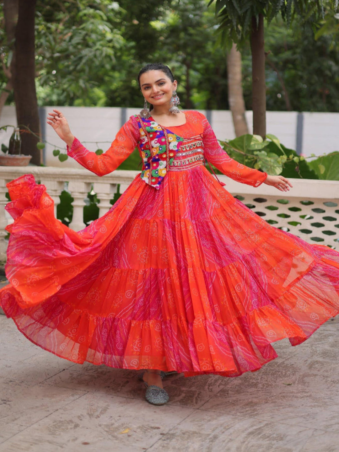 ES Navaratri Special Premium Laheriya & Bandhej Print Gown