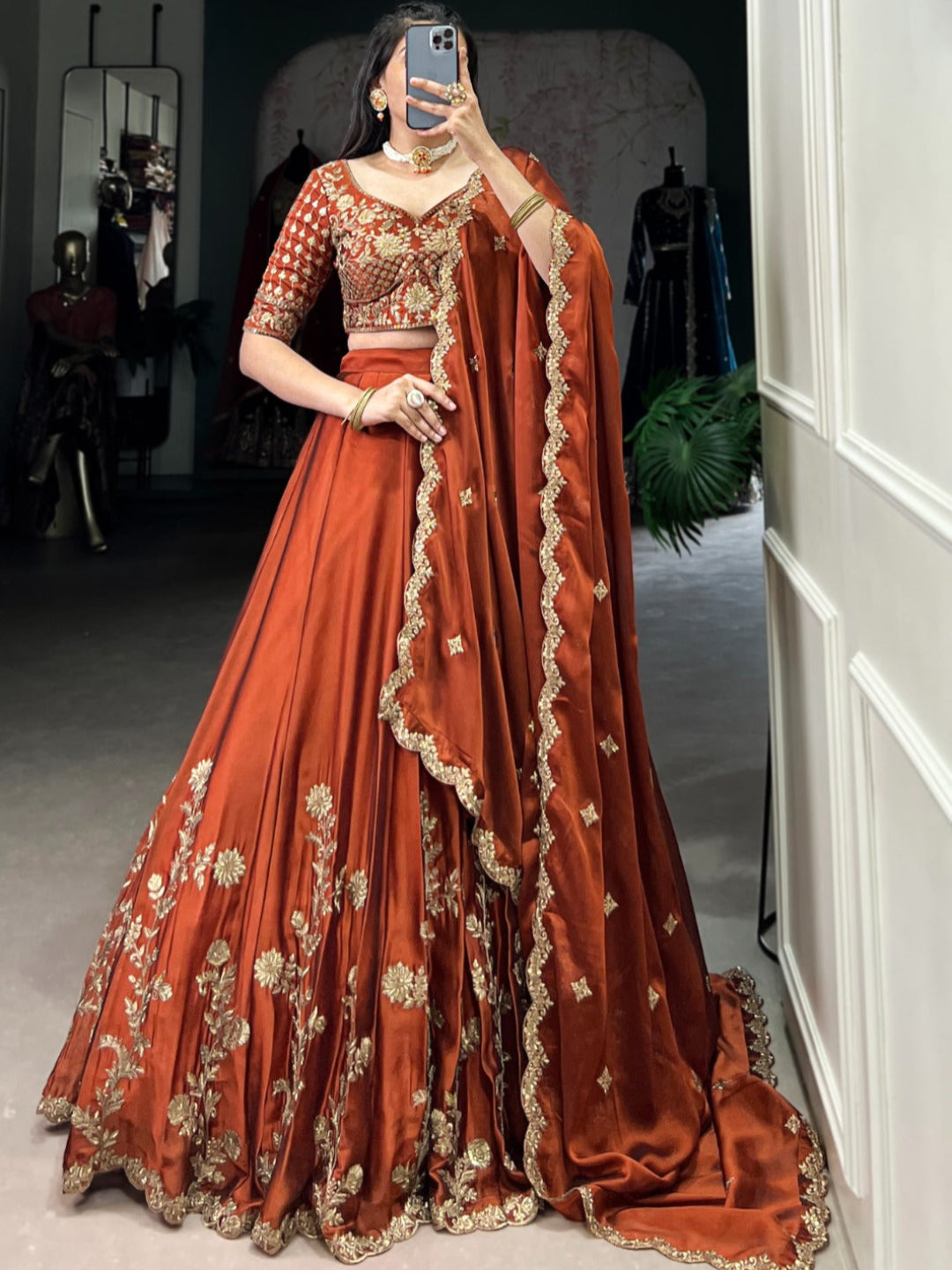 ES Elegant Rangoli Silk Embroidered Lehenga Set - Stitched