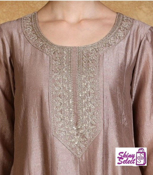KF Zari Embroidered Yoke Kurta With Pant And Dupatta