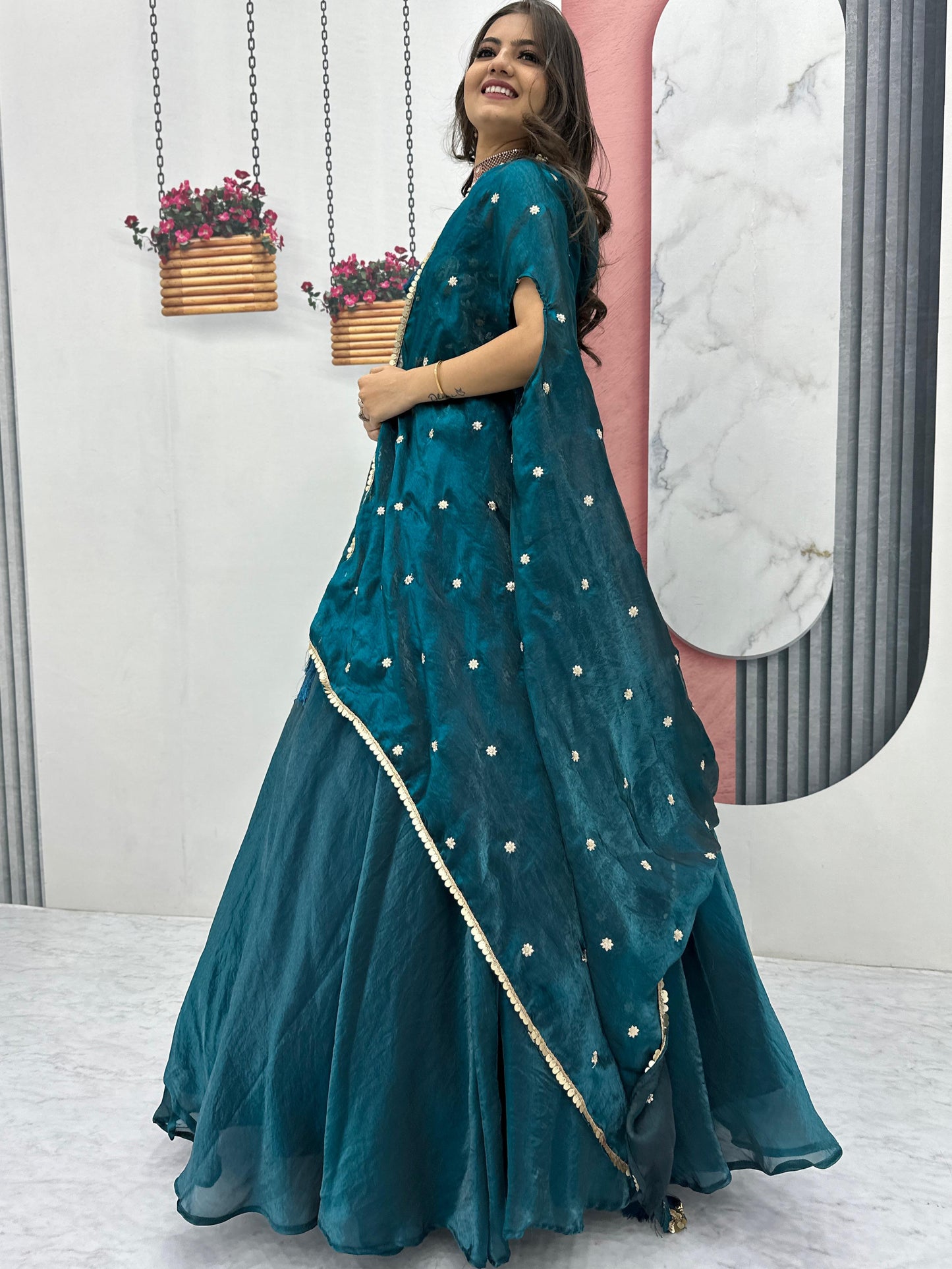 ES Fendy Lehenga Choli set with heavy embroidery with Shrug style Dupatta
