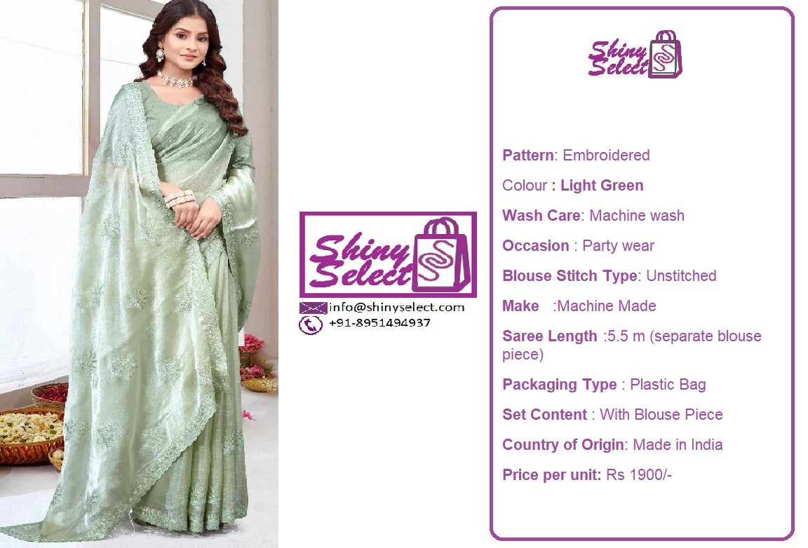 ShinySelect Women Jimmy Choo saree with stone work & blouse piece (Silk)