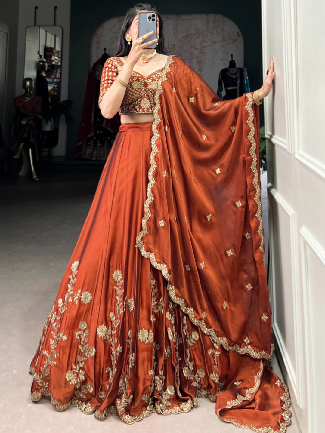 ES Elegant Rangoli Silk Embroidered Lehenga Set - Stitched