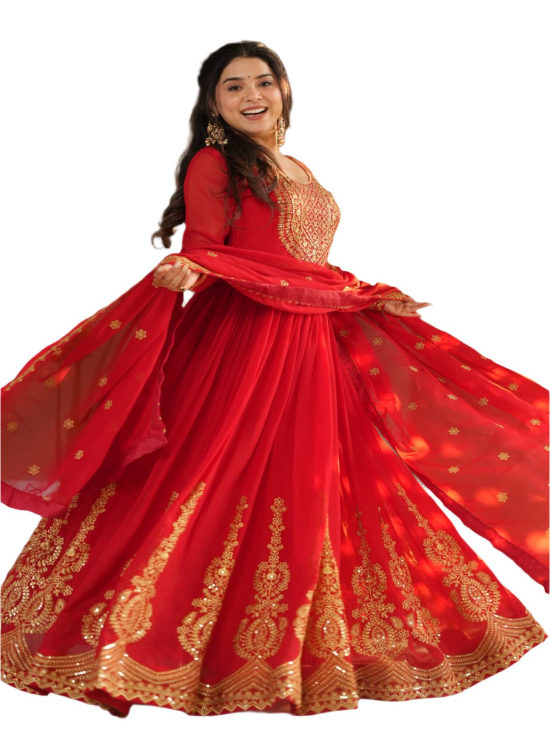 ES Embroidered Faux Blooming Gown with Dupatta – Festive & Party Wear