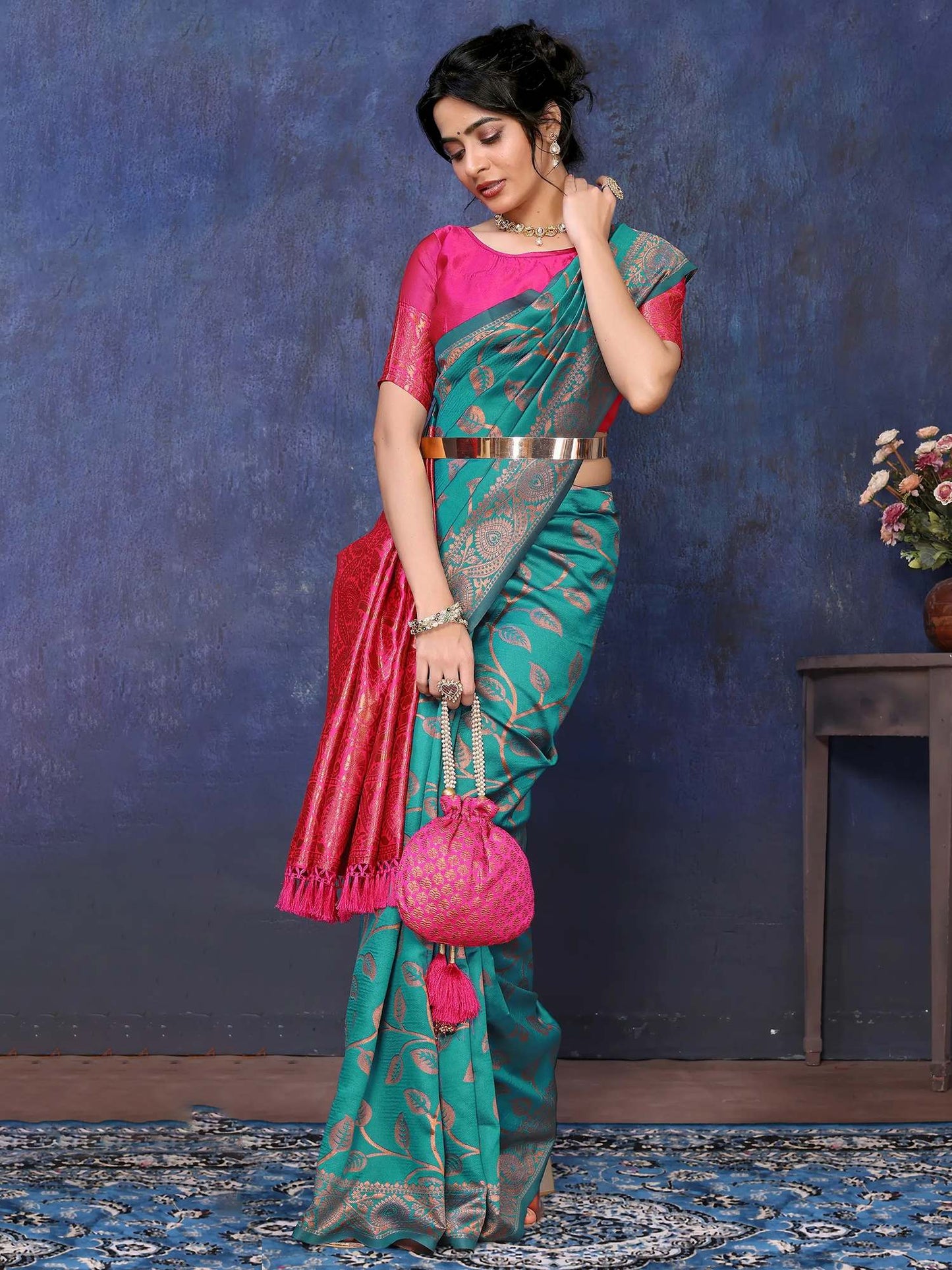 KF Women Kanjivaram Banarasi Silk Woven Design Saree