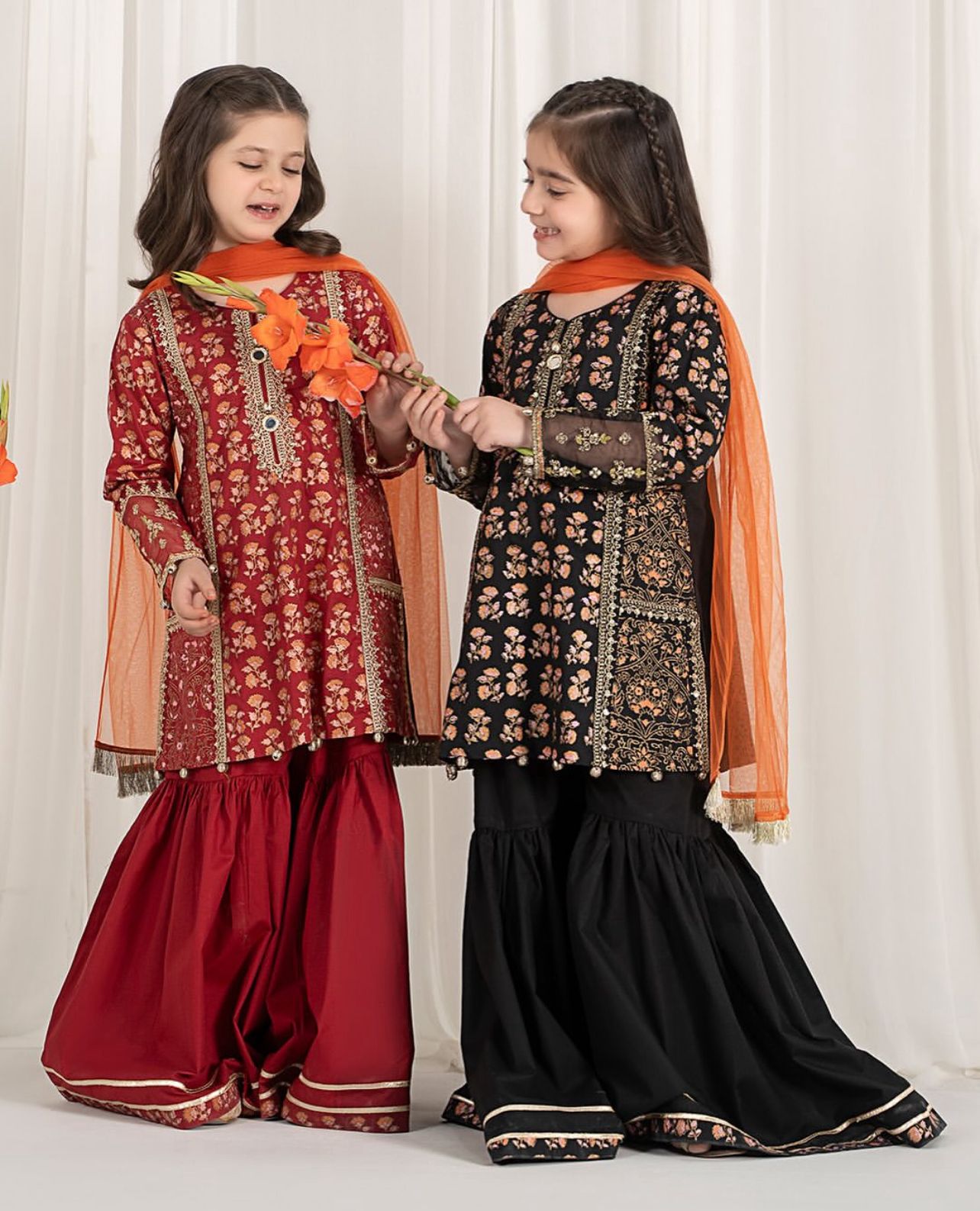 ES Elegant Heavy Chinon Top, Sharara, and Dupatta Set with Sequin Work for girls