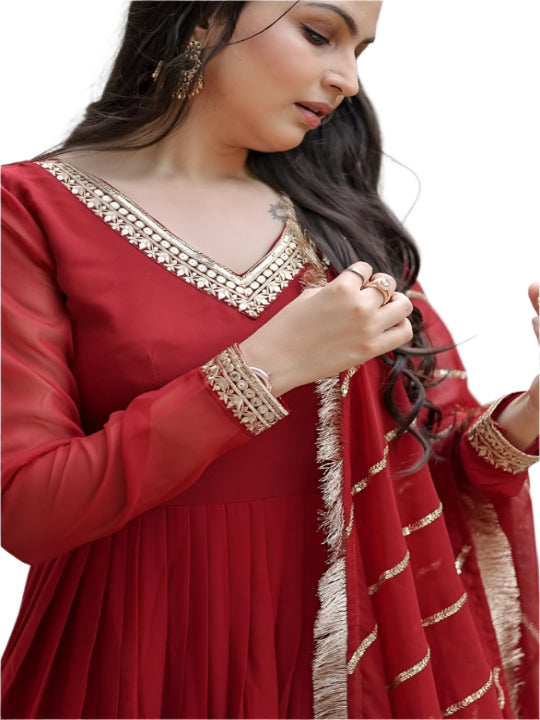 ES Women Long Georgette Gown with Dupatta & Embroidered Sequins work