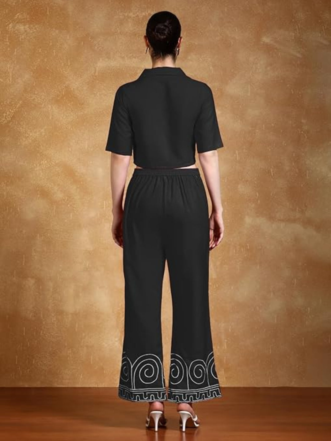 KF Thread Embroidered Crop Shirt with Flared Palazzo
