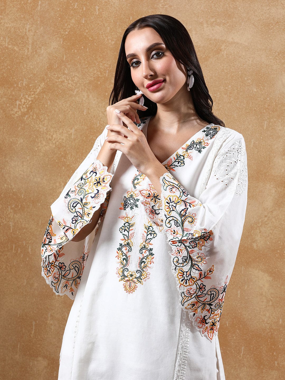 Varanga Women's Black Pure Cotton Embroidered Straight Kurta with Trousers