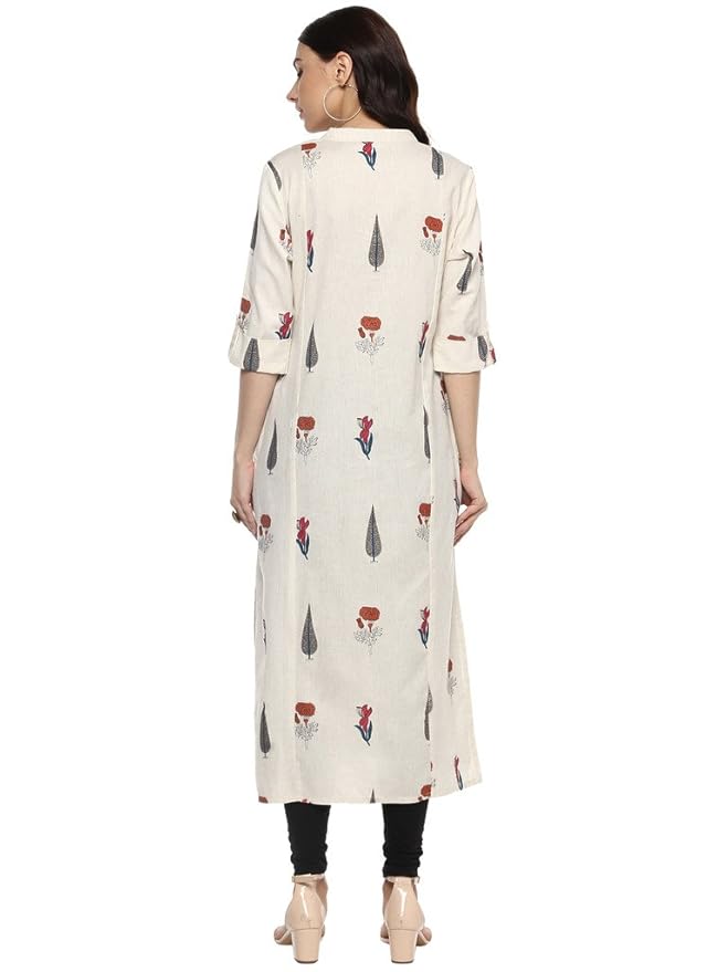 Divena Women's A-Line Off-White Cotton Kurta - SSDBK0230