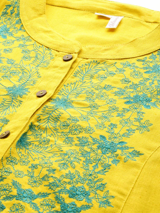 Divena Women's A-Line Yellow Cotton Kurta - SSDBK0235