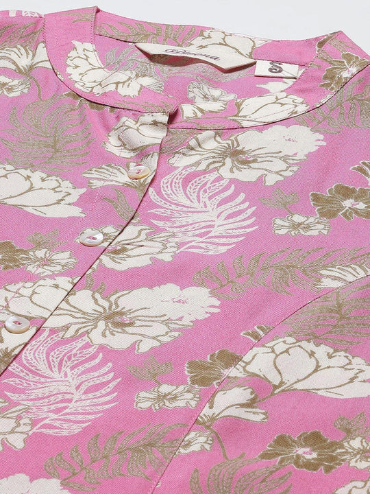 Divena Mustard Floral Rayon A-lineTop - SSDBK1225-23