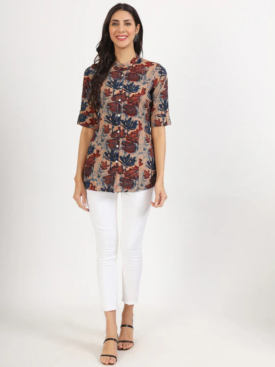 Divena Beige Multi Floral Printed Rayon Top- SSDBK1344