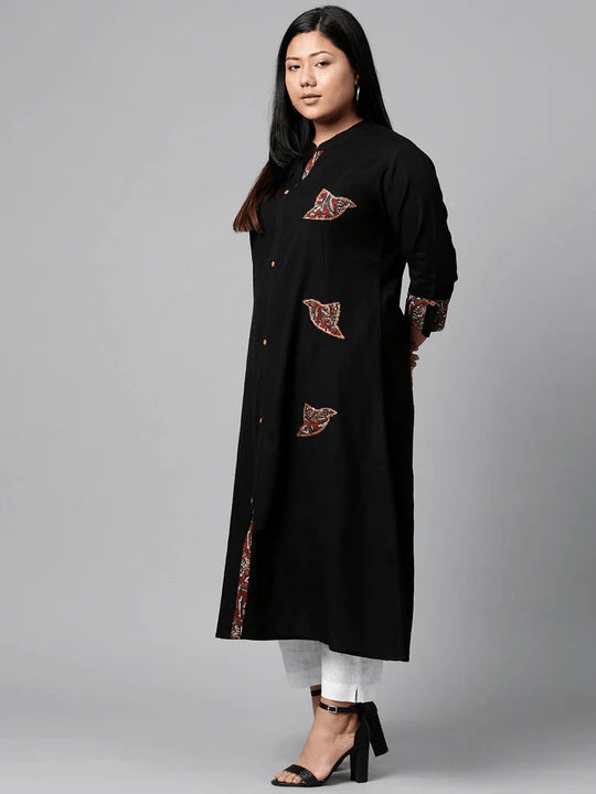 Divena Women's A-Line Black Casual Wear Cotton Kurta -SSDK0513 L Black