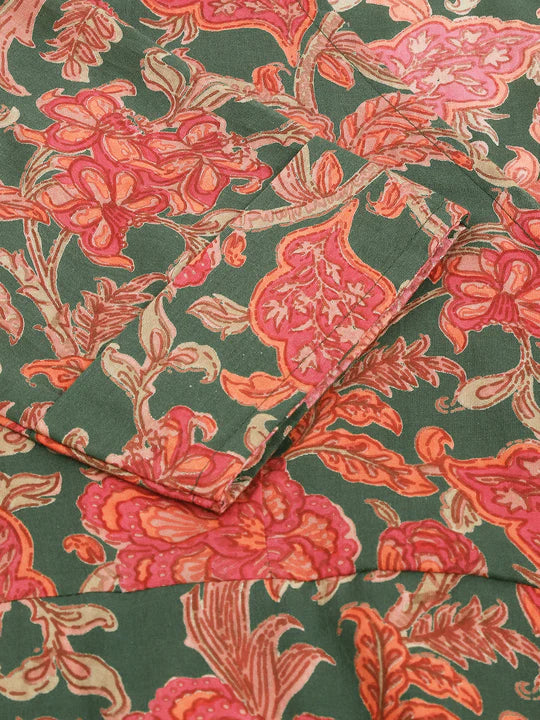 Divena Grey Pink Floral Printed Cotton Fit & Flare Mini Dress - SSDK1010