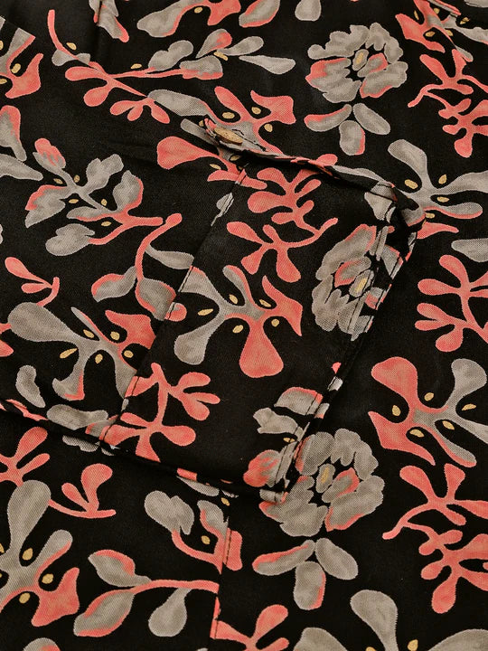 Divena Black Floral Printed Rayon Shirt Style Top-SSDK1018