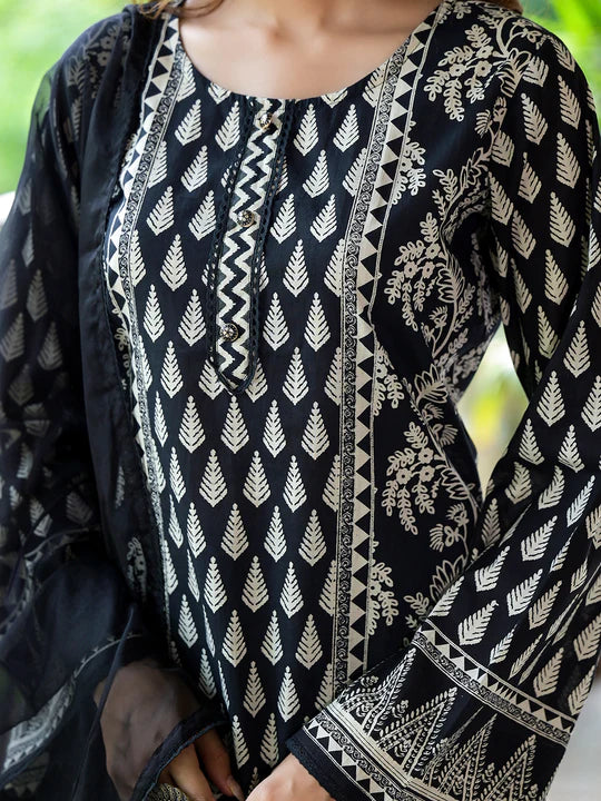 Divena Black Cotton Straight Fit Knee Long Kurta Set for Women - SSDK2008