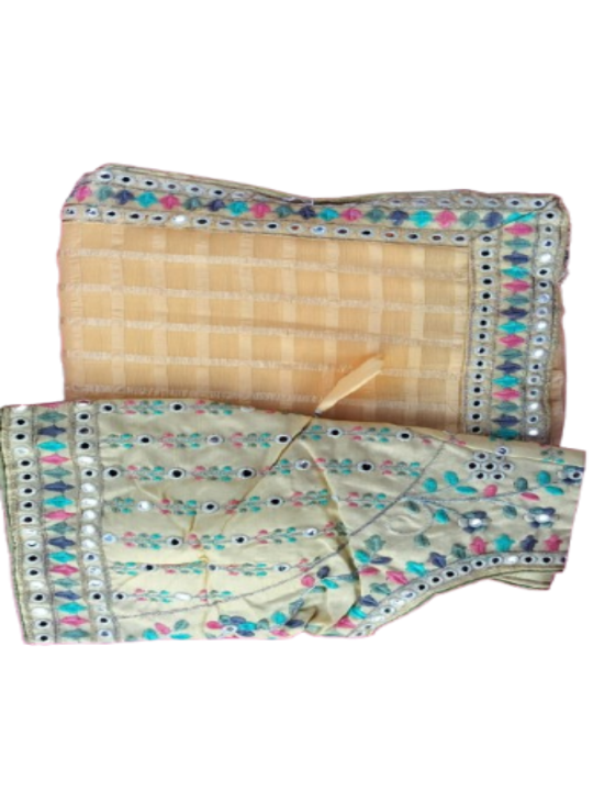 ShinySelect Chiffon saree with mirror work & blouse piece Light Orange