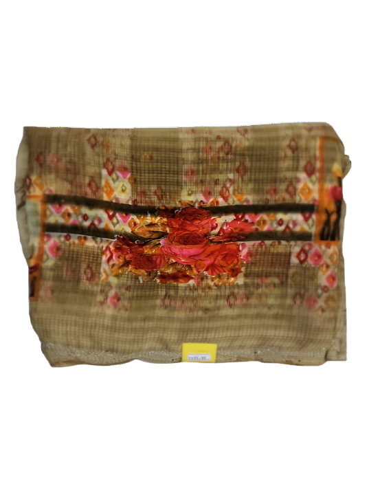 ShinySelect Printed Chiffon saree with blouse piece Orange